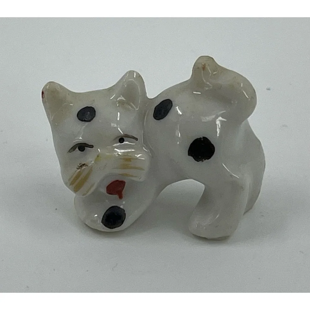 Terrier Small Dog w Puppies White Brown Occupied Japan Porcelain‎ Figurines HTF